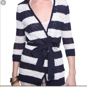 Striped blue and white cardigan sweater